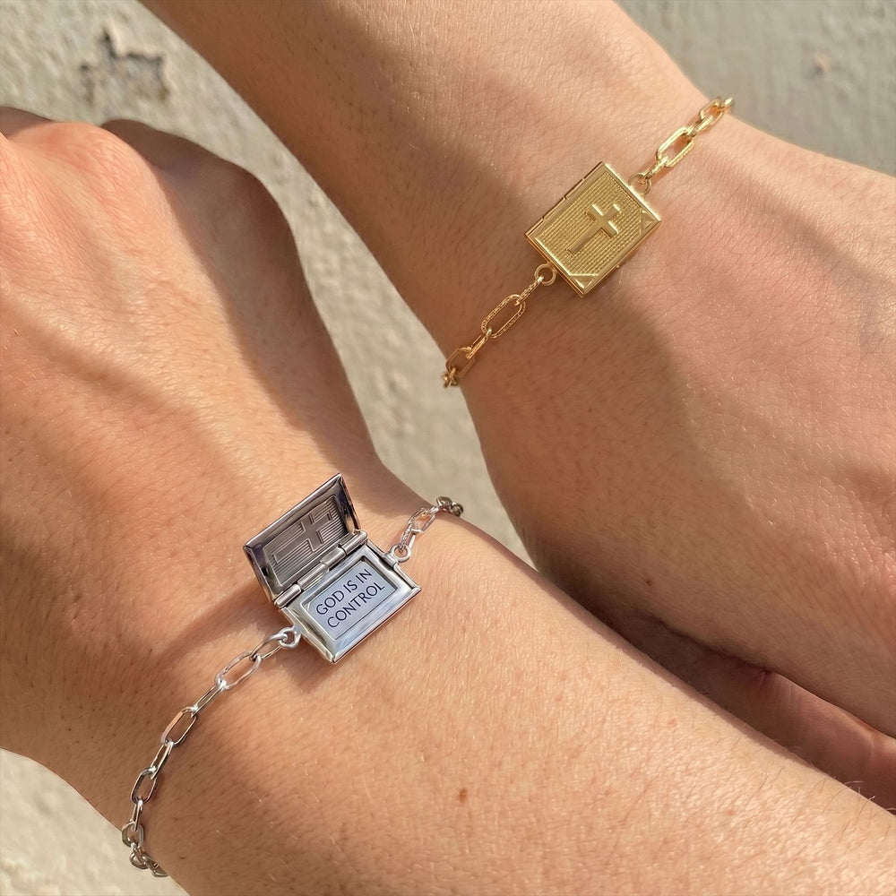 Christianartworkshop Bracciale con ciondolo a forma di libro e cerniera, con incisione "Fede Interiore": simbolo di serena e duratura fiducia. - image 1
