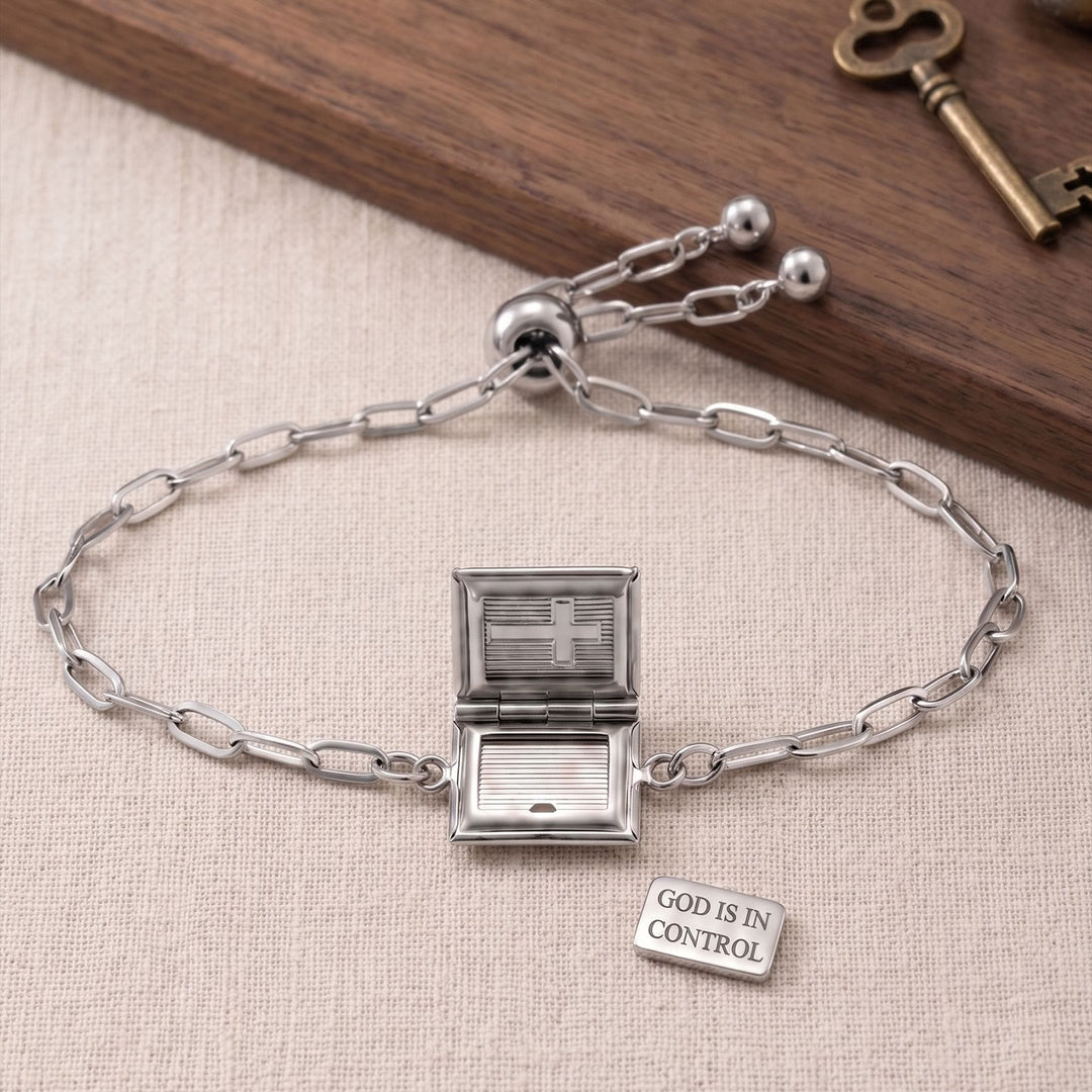 Christianartworkshop Bracciale con ciondolo a forma di libro e cerniera, con incisione "Fede Interiore": simbolo di serena e duratura fiducia. - Argento - image 3