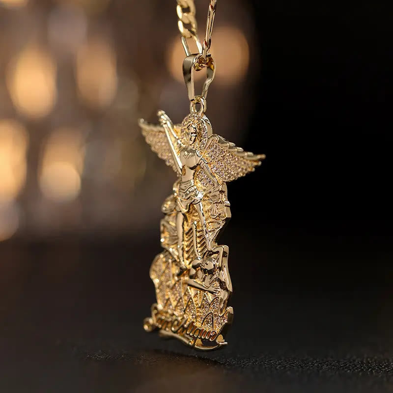 Christianartworkshop Collana con ciondolo di San Michele Arcangelo, zirconi incastonati, angelo custode - image 4