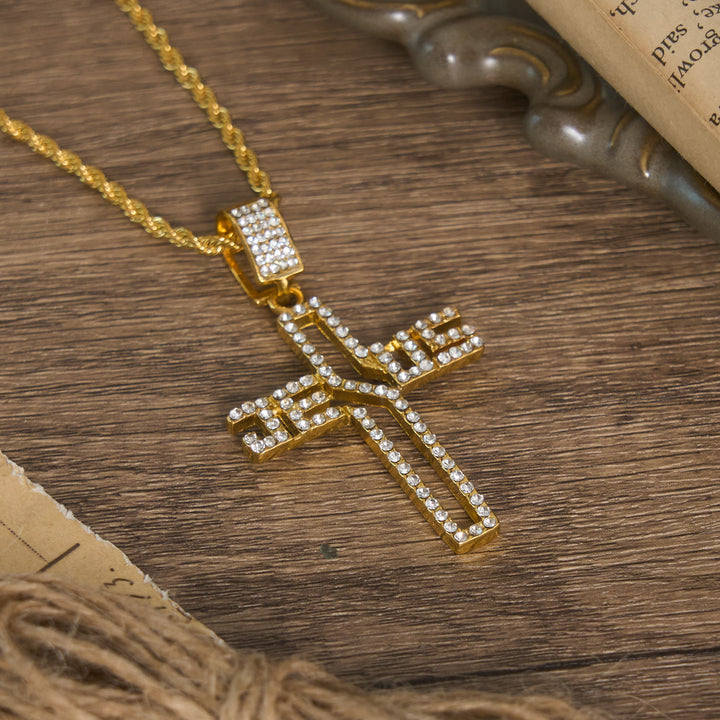 Christianartworkshop Collana con croce di Gesù a scritta cava e pietre incastonate: simbolo di fede incrollabile - image 3