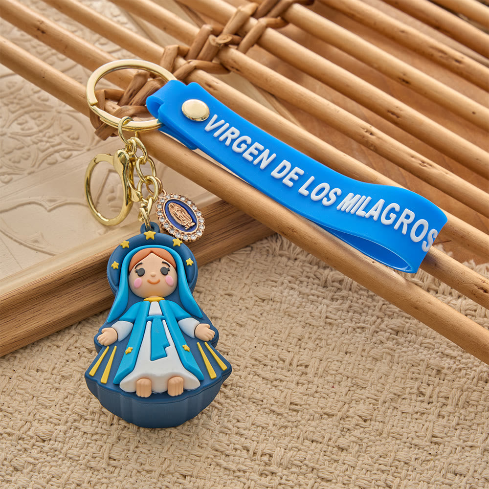 Christianartworkshop Portachiavi in ​​resina con figura sacra a cartone animato: emblema di calda protezione celeste. - Nostra Signora dei Miracoli - image 5