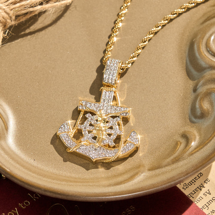 Christianartworkshop Collana con ciondolo a forma di timone e crocifisso con ancora interamente tempestata di pietre: emblema di incrollabile speranza celeste - image 2