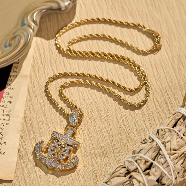 Christianartworkshop Collana con ciondolo a forma di timone e crocifisso con ancora interamente tempestata di pietre: emblema di incrollabile speranza celeste - image 3