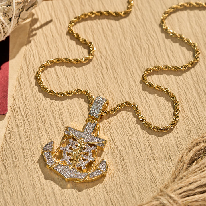Christianartworkshop Collana con ciondolo a forma di timone e crocifisso con ancora interamente tempestata di pietre: emblema di incrollabile speranza celeste - image 4