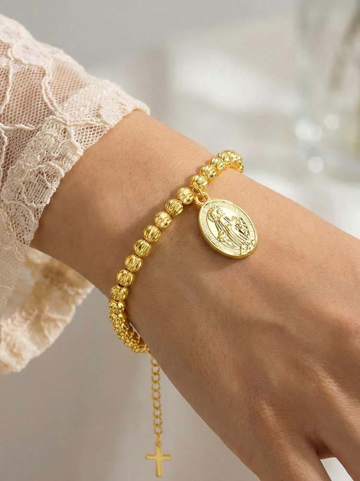 Christianartworkshop Bracciale con medaglie e catena di perline testurizzate: simbolo di una forza interiore incrollabile. - Medaglia e croce miracolose d'oro - image 38