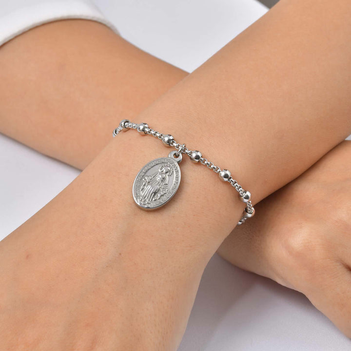 Christianartworkshop Bracciale con medaglie e catena di perline testurizzate: simbolo di una forza interiore incrollabile. - Medaglia e Crocifisso Miracolosi - Argento - image 26