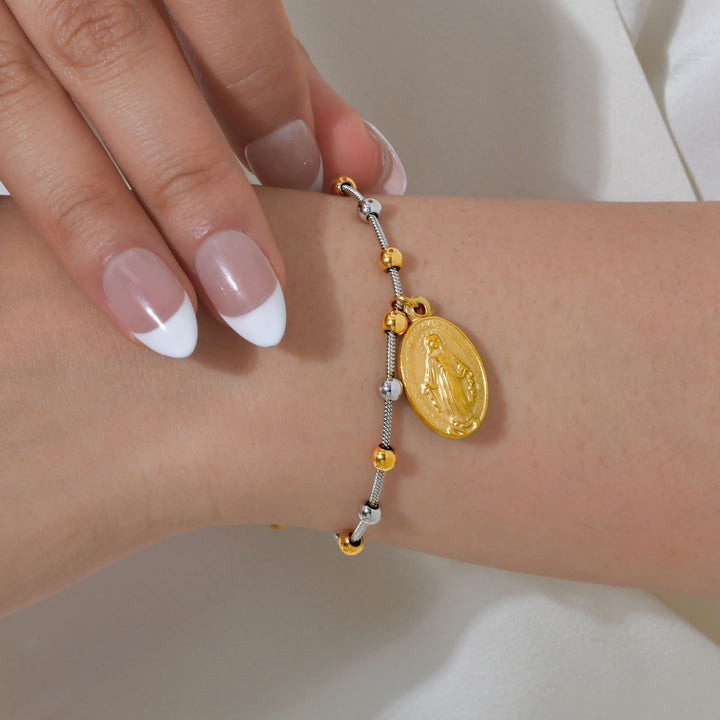Christianartworkshop Bracciale con medaglie e catena di perline testurizzate: simbolo di una forza interiore incrollabile. - image 21