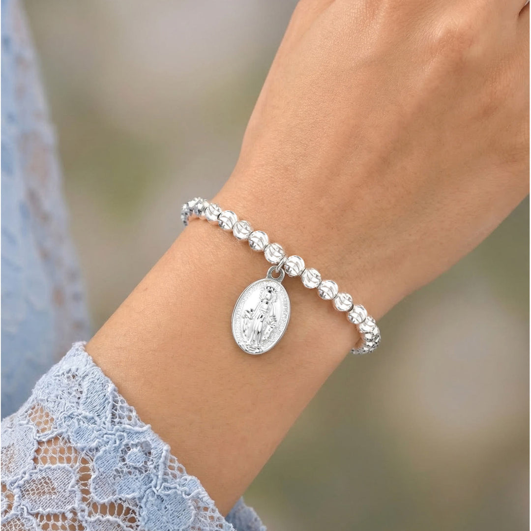 Christianartworkshop Bracciale con medaglie e catena di perline testurizzate: simbolo di una forza interiore incrollabile. - Medaglia e croce miracolose in argento - image 43