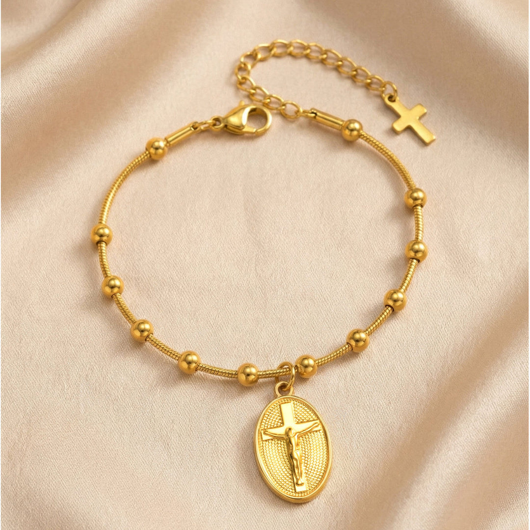 Christianartworkshop Bracciale con medaglie e catena di perline testurizzate: simbolo di una forza interiore incrollabile. - image 8
