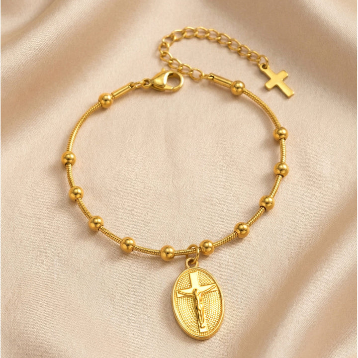 Christianartworkshop Bracciale con medaglie e catena di perline testurizzate: simbolo di una forza interiore incrollabile. - image 8