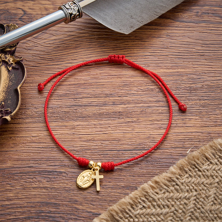 Christianartworkshop Bracciale intrecciato con medaglia a rilievo: un ricordo indossabile di grazia celeste senza tempo. - Nostra Signora e la Croce - image 0