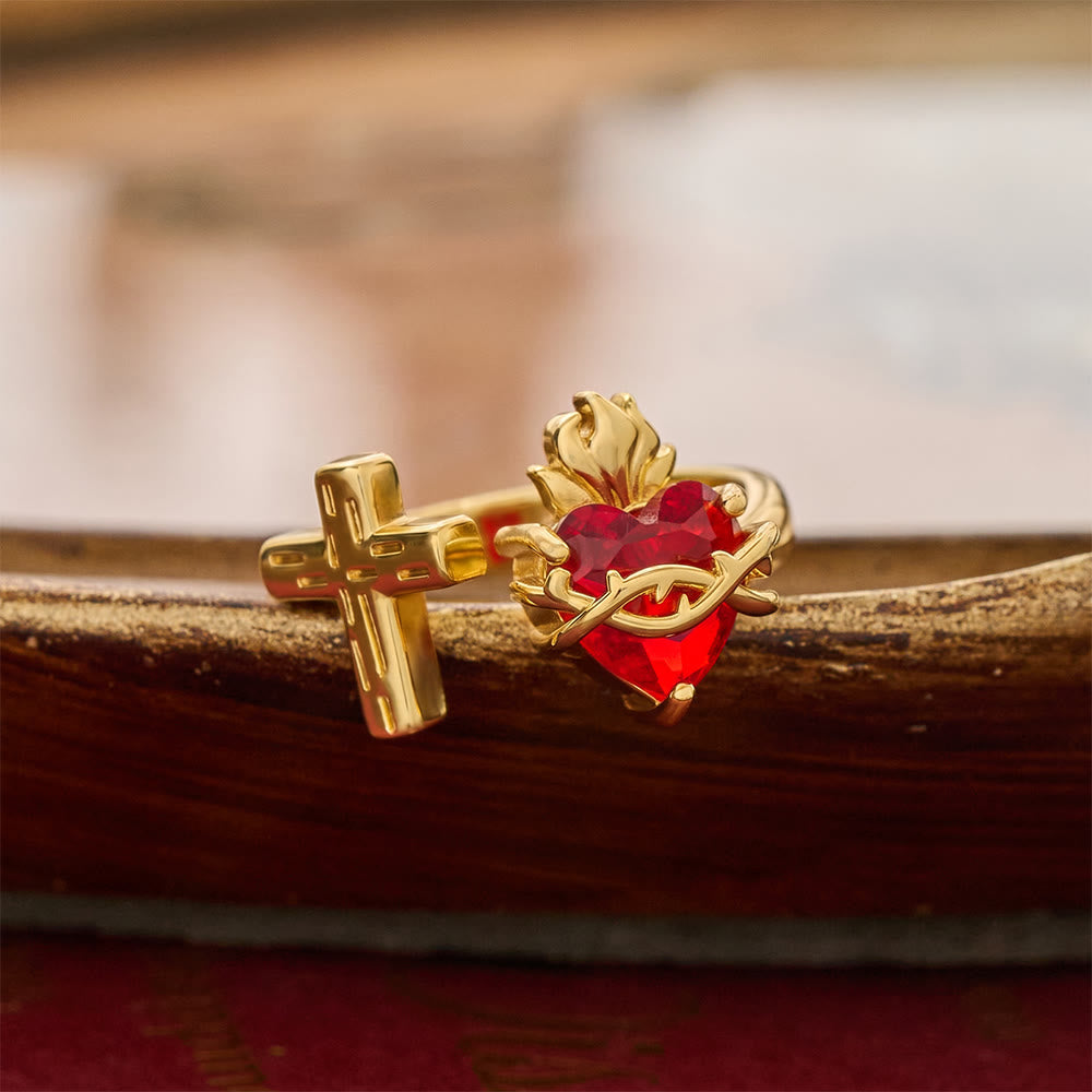 Christianartworkshop Anello a fascia aperta con Sacro Cuore scolpito: Emblema di tenero rifugio celeste - Sacro Cuore G (Adatto per taglie americane 6-9) - image 11