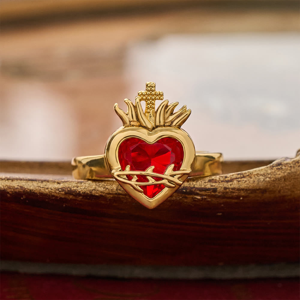 Christianartworkshop Anello a fascia aperta con Sacro Cuore scolpito: Emblema di tenero rifugio celeste - Sacro Cuore K (Adatto per taglie americane 6-9) - image 19