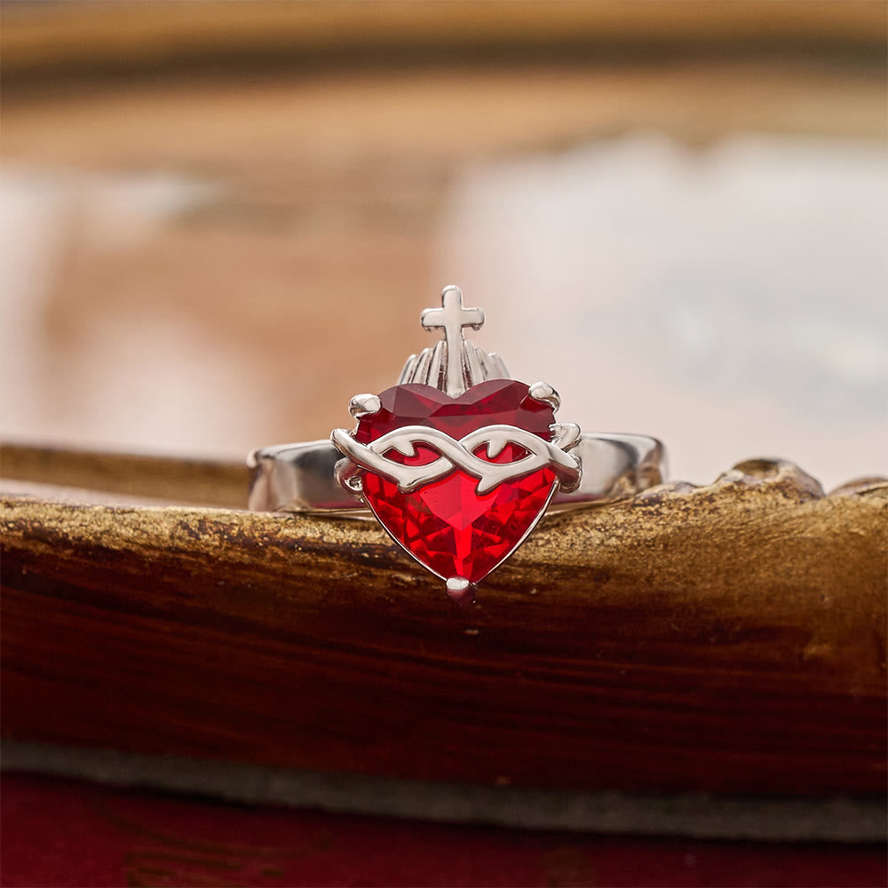 Christianartworkshop Anello a fascia aperta con Sacro Cuore scolpito: Emblema di tenero rifugio celeste - Sacro Cuore D (Adatto per taglie americane 6-9) - image 5