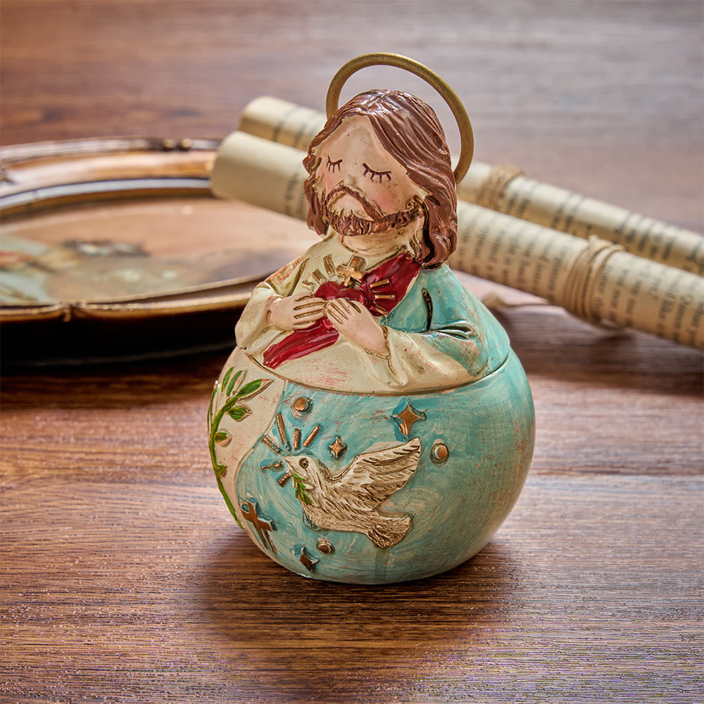 Christianartworkshop Confezione da 2 scatole porta rosario con statuette del Sacro Cuore, Gesù e la Vergine Maria, decorazioni religiose. - Gesù - image 2