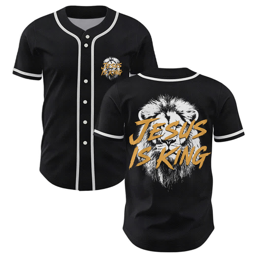 Christianartworkshop Maglia da baseball con grafica "Gesù è il Re Leone" - Nero - 5XL - image 14