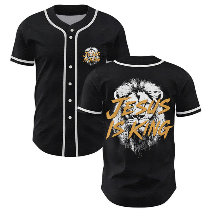 Christianartworkshop Maglia da baseball con grafica "Gesù è il Re Leone" - Nero - 5XL - image 14