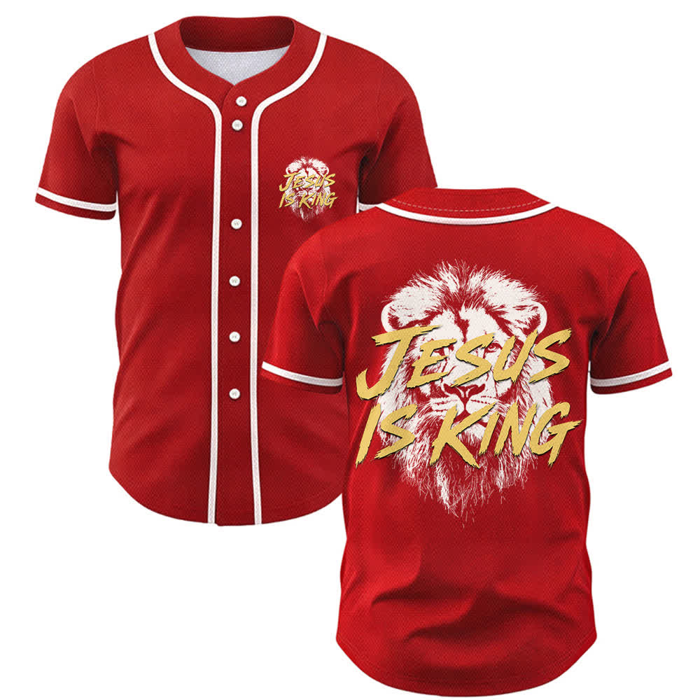Christianartworkshop Maglia da baseball con grafica "Gesù è il Re Leone" - Rosso - 5XL - image 21