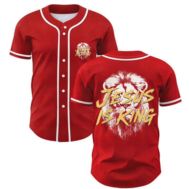 Christianartworkshop Maglia da baseball con grafica "Gesù è il Re Leone" - Rosso - 5XL - image 21