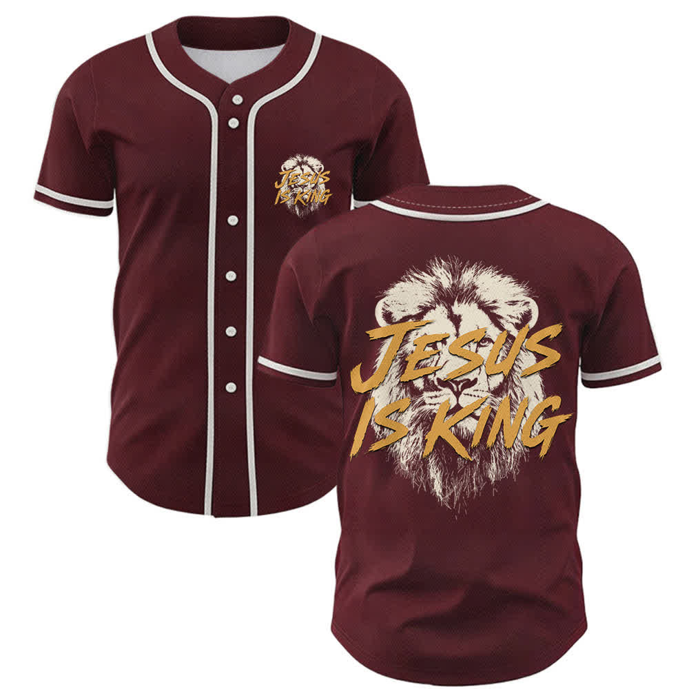 Christianartworkshop Maglia da baseball con grafica "Gesù è il Re Leone" - Vino - 5XL - image 28