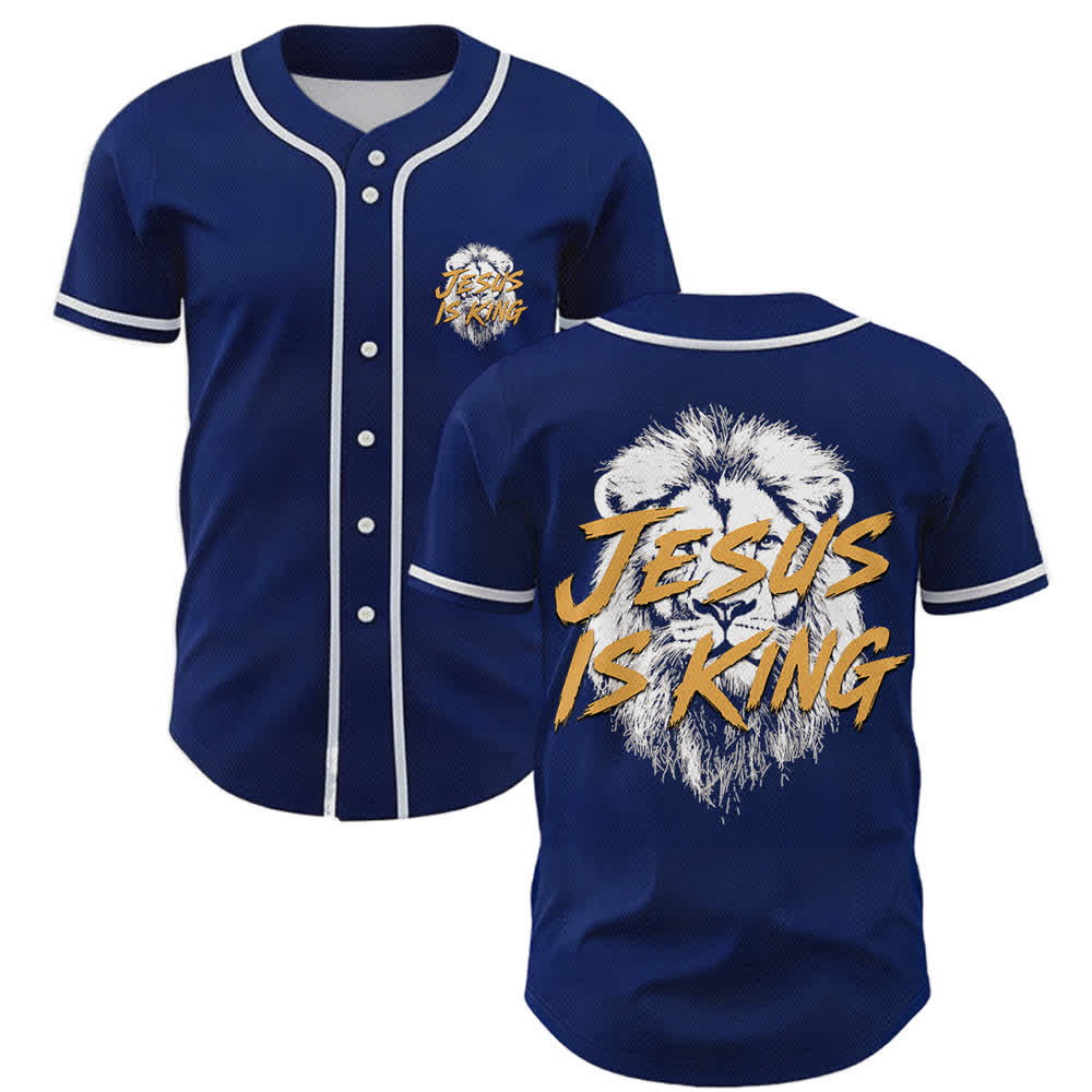 Christianartworkshop Maglia da baseball con grafica "Gesù è il Re Leone" - Marina - 5XL - image 0