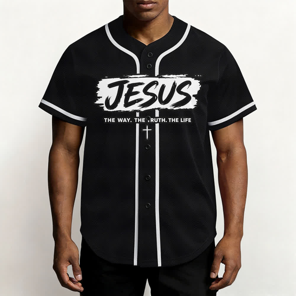Christianartworkshop Maglia da baseball nera con stampa a pennello "Gesù la Via" - image 6