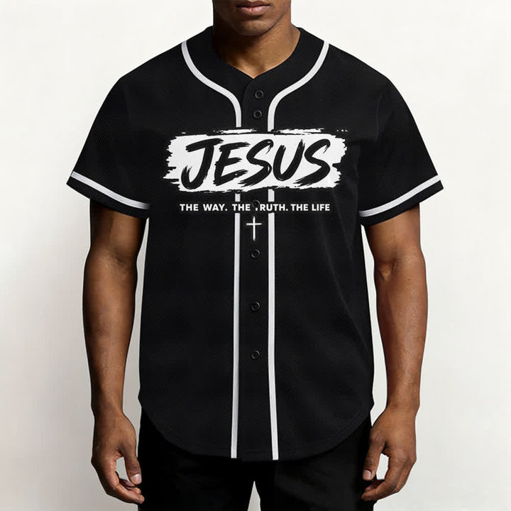 Christianartworkshop Maglia da baseball nera con stampa a pennello "Gesù la Via" - image 6