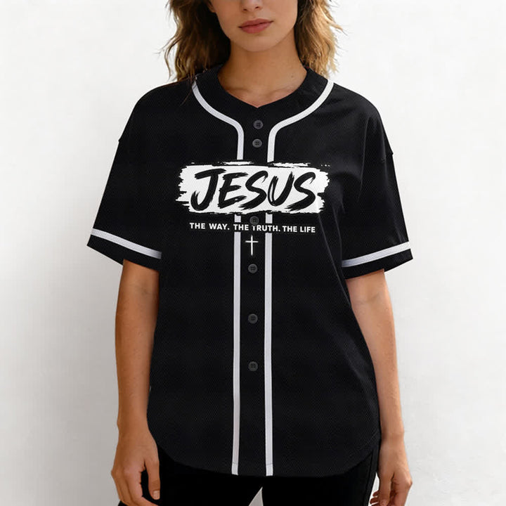 Christianartworkshop Maglia da baseball nera con stampa a pennello "Gesù la Via" - image 4