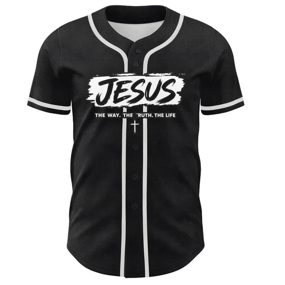 Christianartworkshop Maglia da baseball nera con stampa a pennello "Gesù la Via" - image 2