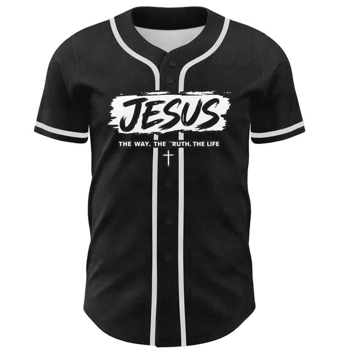 Christianartworkshop Maglia da baseball nera con stampa a pennello "Gesù la Via" - image 2