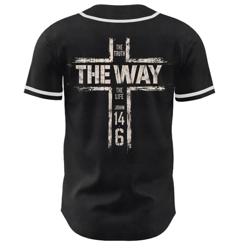 Christianartworkshop Maglia da baseball nera con stampa a pennello "Gesù la Via" - image 1