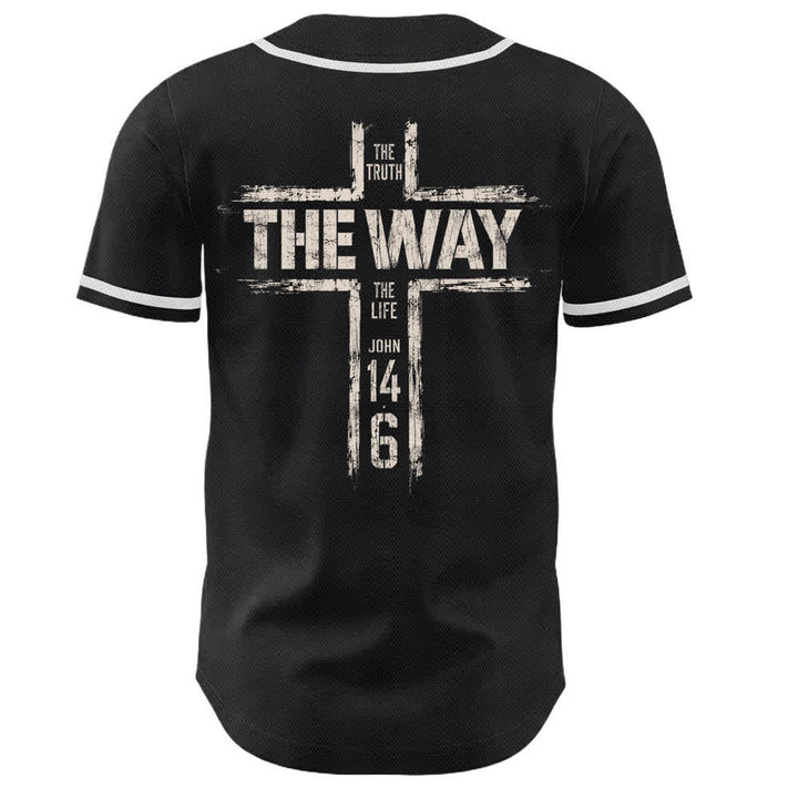 Christianartworkshop Maglia da baseball nera con stampa a pennello "Gesù la Via" - image 1