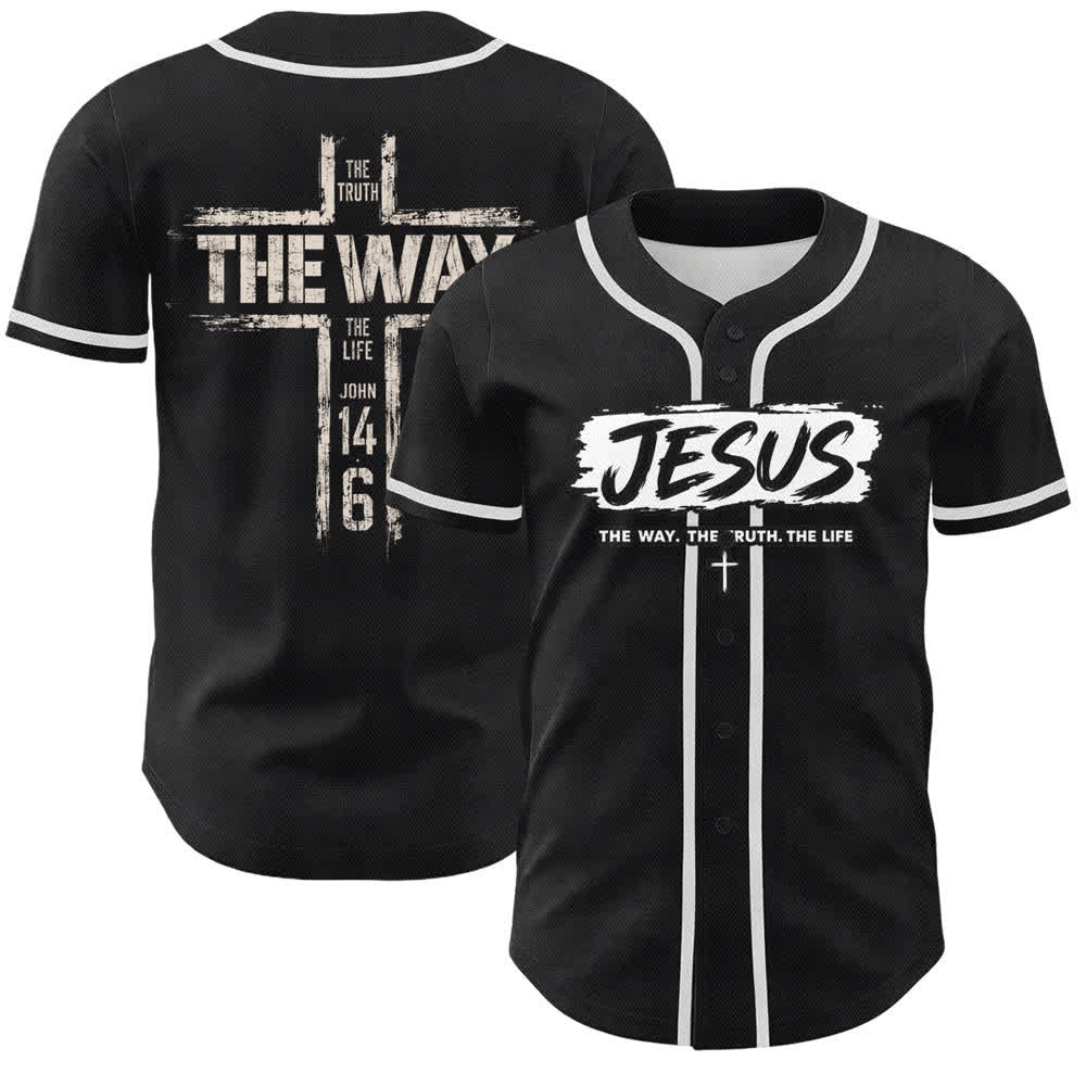 Christianartworkshop Maglia da baseball nera con stampa a pennello "Gesù la Via" - Bianco - 5XL - image 0