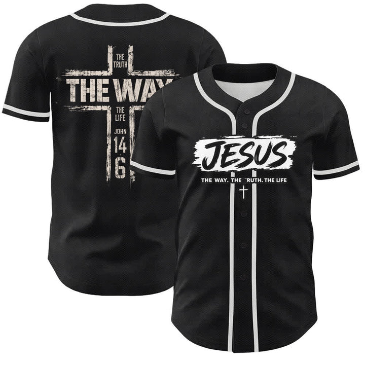 Christianartworkshop Maglia da baseball nera con stampa a pennello "Gesù la Via" - Bianco - 5XL - image 0