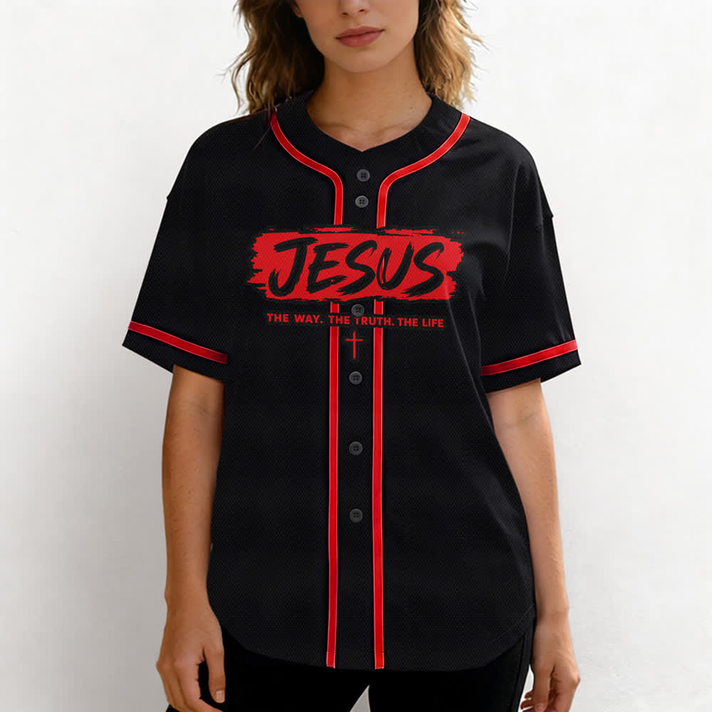 Christianartworkshop Maglia da baseball nera con stampa a pennello "Gesù la Via" - image 11