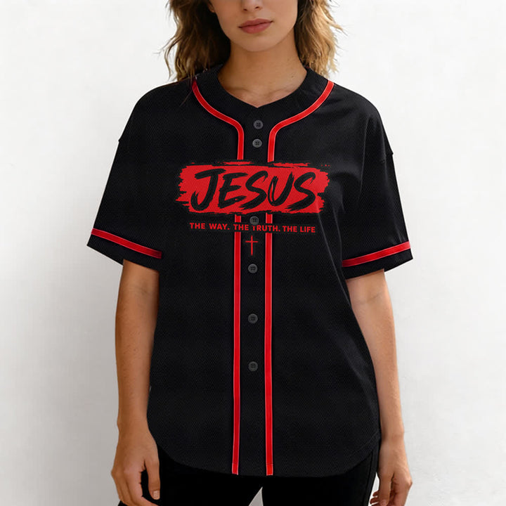 Christianartworkshop Maglia da baseball nera con stampa a pennello "Gesù la Via" - image 11