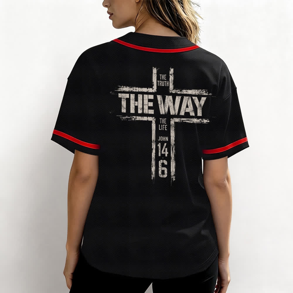 Christianartworkshop Maglia da baseball nera con stampa a pennello "Gesù la Via" - image 10