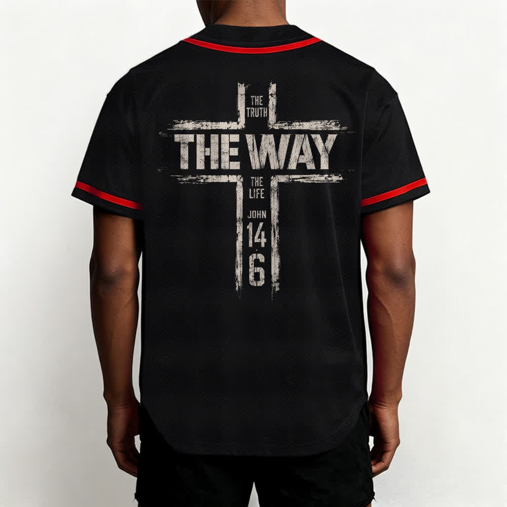 Christianartworkshop Maglia da baseball nera con stampa a pennello "Gesù la Via" - image 12