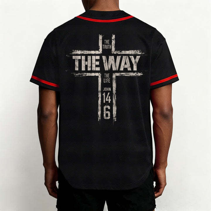 Christianartworkshop Maglia da baseball nera con stampa a pennello "Gesù la Via" - image 12