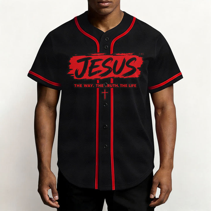 Christianartworkshop Maglia da baseball nera con stampa a pennello "Gesù la Via" - image 13