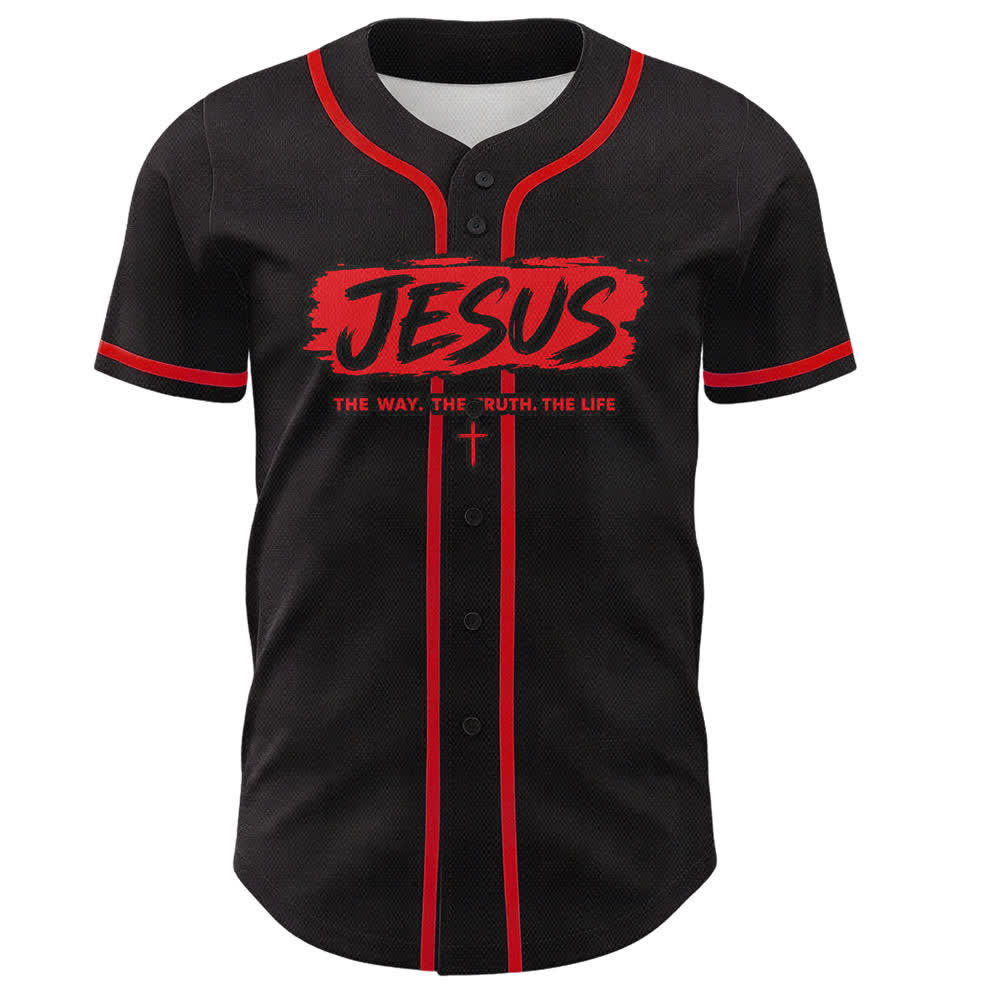 Christianartworkshop Maglia da baseball nera con stampa a pennello "Gesù la Via" - image 9