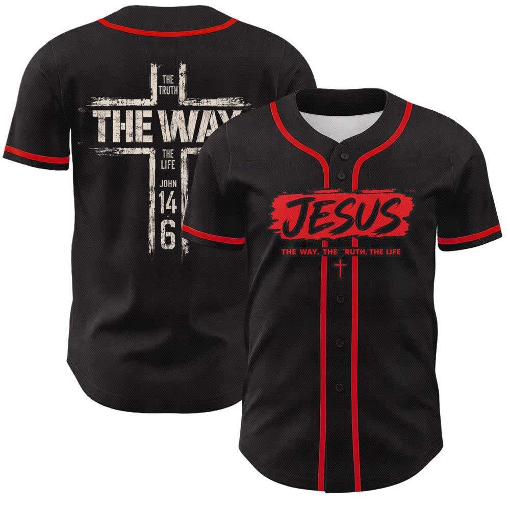 Christianartworkshop Maglia da baseball nera con stampa a pennello "Gesù la Via" - Rosso - 5XL - image 7