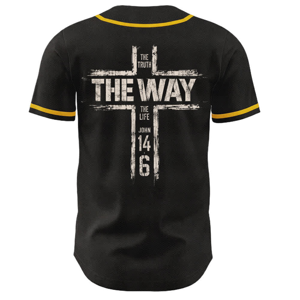 Christianartworkshop Maglia da baseball nera con stampa a pennello "Gesù la Via" - image 15