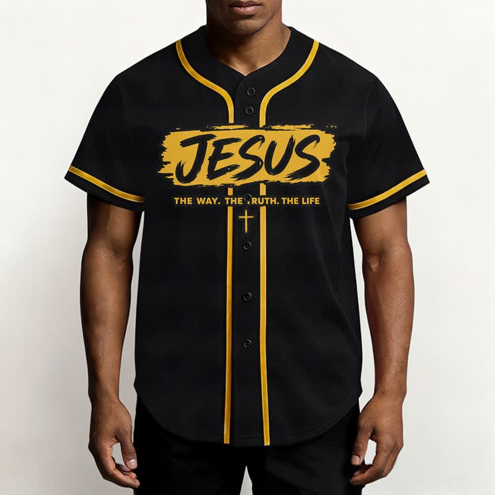 Christianartworkshop Maglia da baseball nera con stampa a pennello "Gesù la Via" - image 20