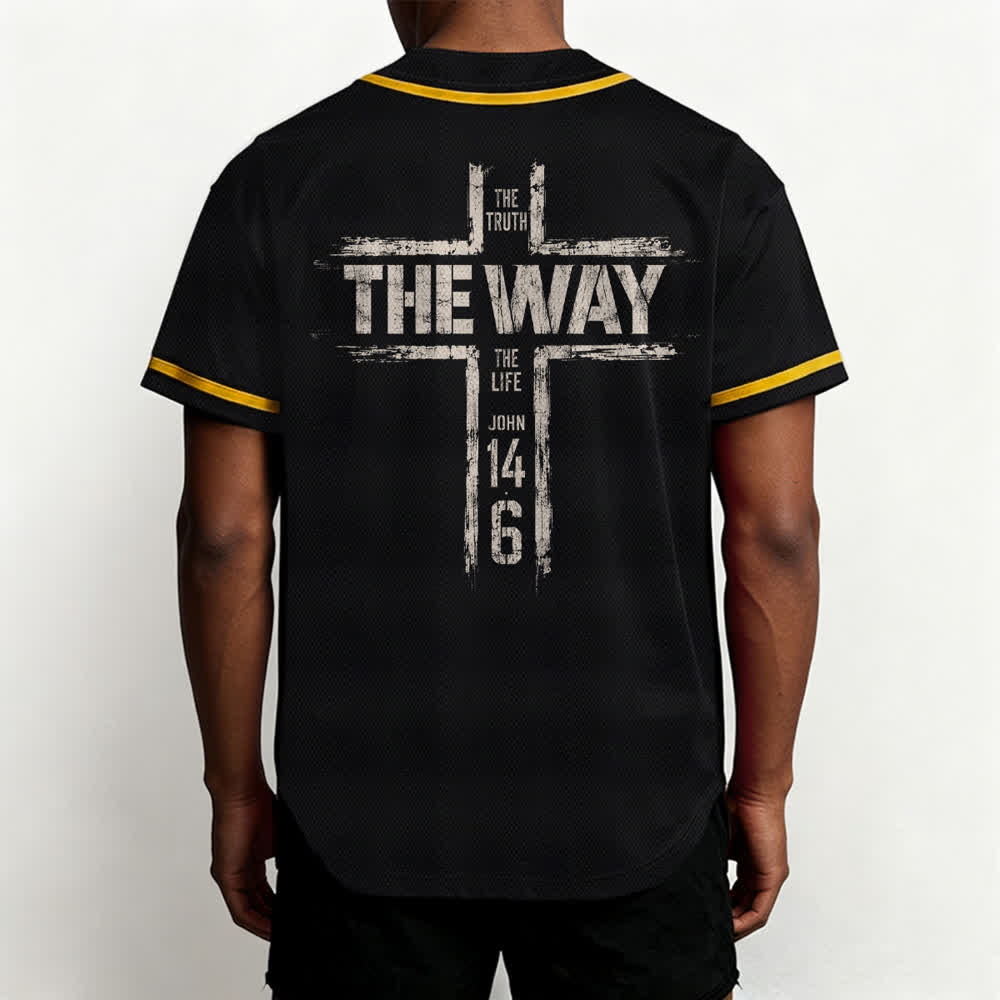 Christianartworkshop Maglia da baseball nera con stampa a pennello "Gesù la Via" - image 19