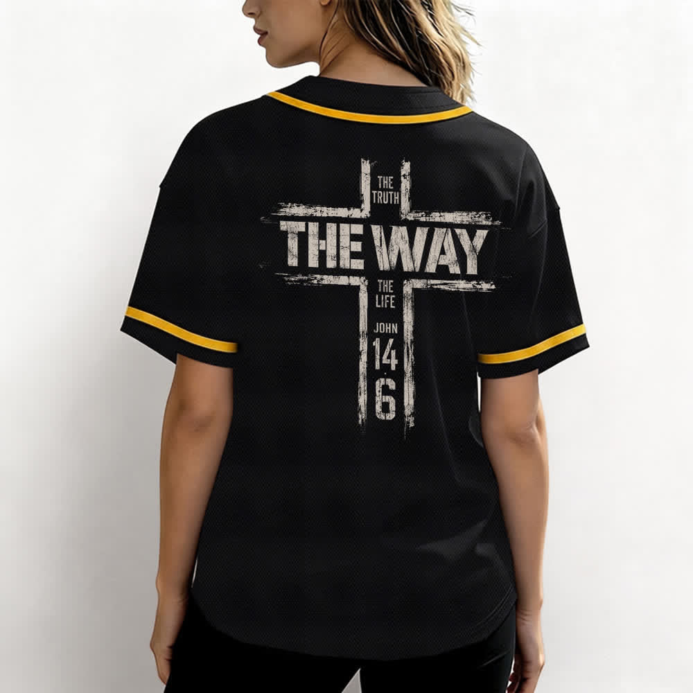 Christianartworkshop Maglia da baseball nera con stampa a pennello "Gesù la Via" - image 17