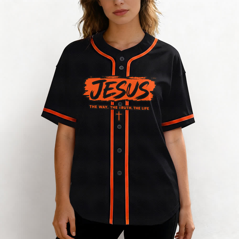Christianartworkshop Maglia da baseball nera con stampa a pennello "Gesù la Via" - image 25