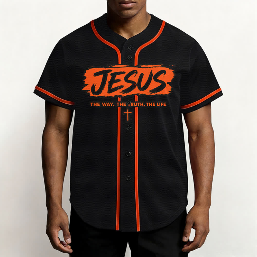 Christianartworkshop Maglia da baseball nera con stampa a pennello "Gesù la Via" - image 27
