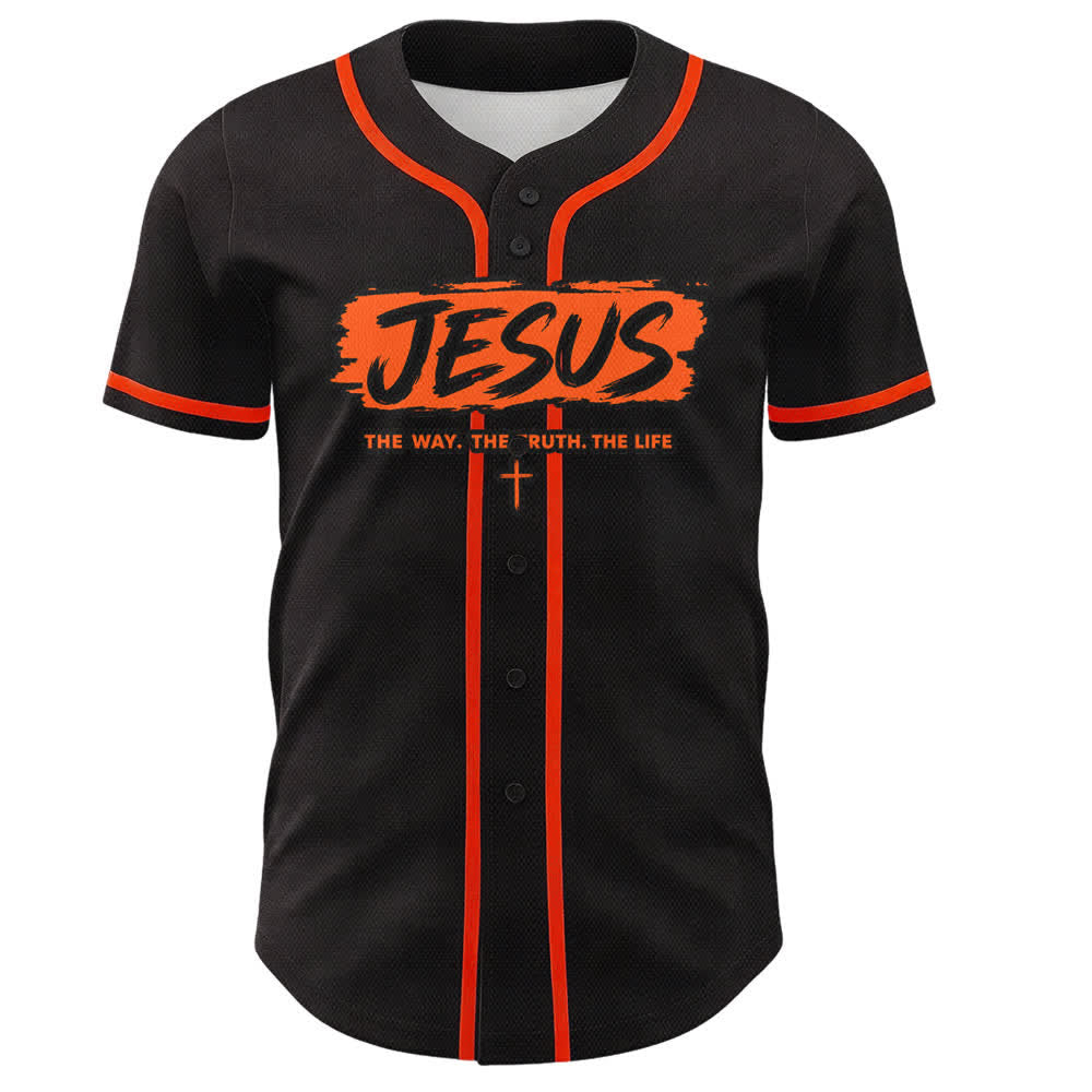 Christianartworkshop Maglia da baseball nera con stampa a pennello "Gesù la Via" - image 23