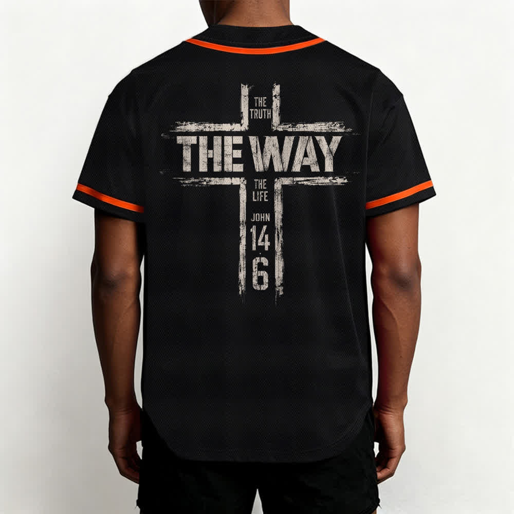 Christianartworkshop Maglia da baseball nera con stampa a pennello "Gesù la Via" - image 26